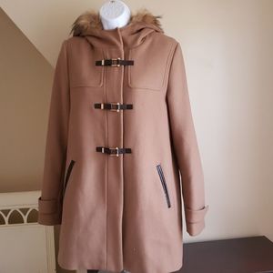 Cole Haan winter coat hooded wool brown